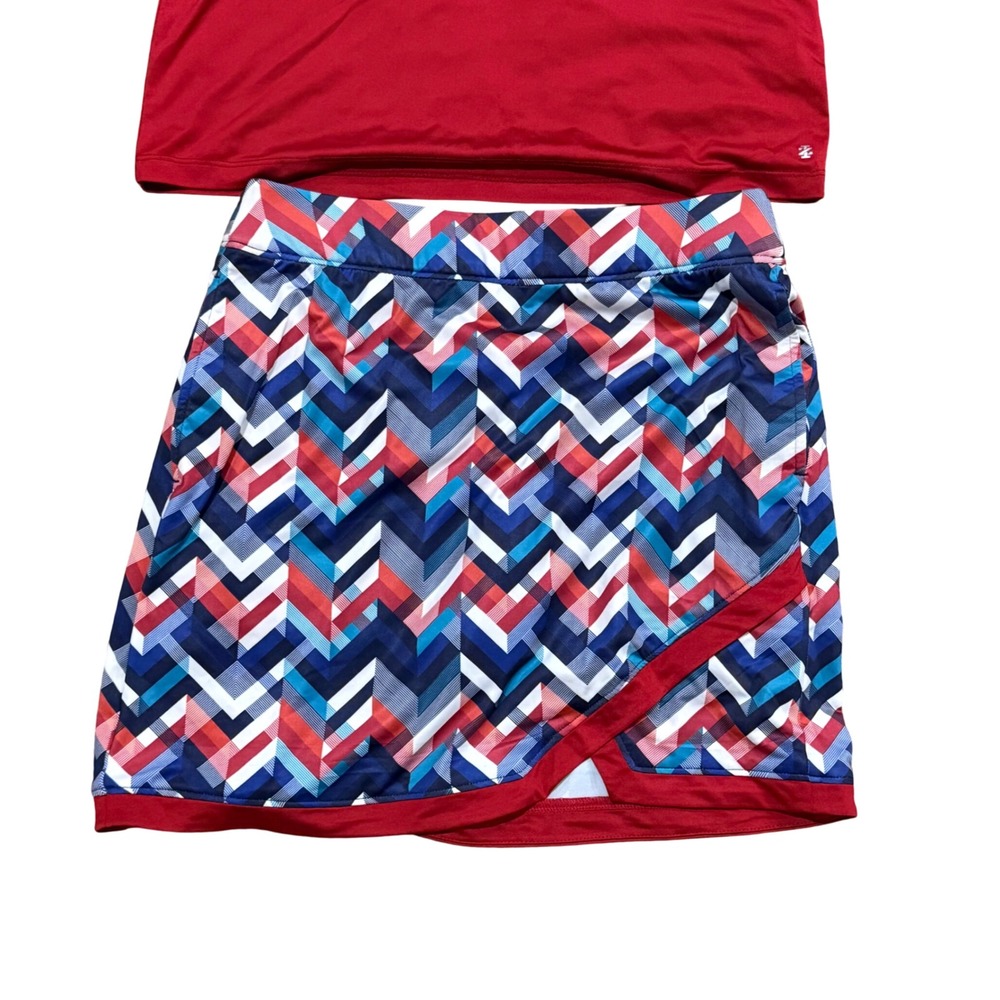 Izod Golf Womens XS Red Sleeveless Polo and Chevron Skort 2 Piece Set - Picture 2 of 5